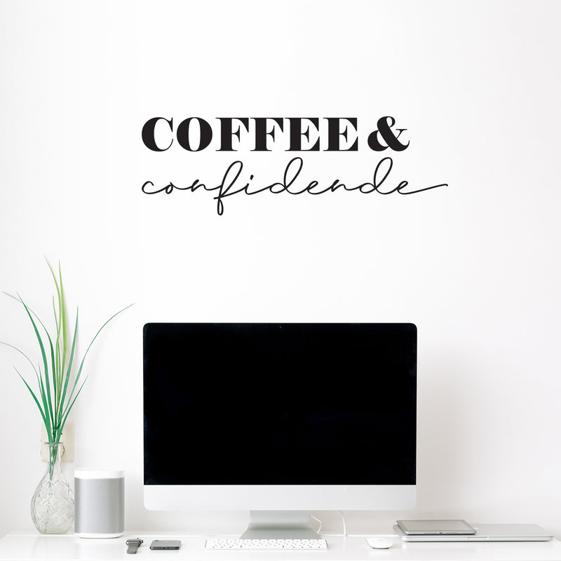 Vinyl Wall Art Decal - Coffee And Confidence - 27.5" x 17" - Trendy Humor Cafe Quote Sticker For Coffee Lovers Home Bedroom Work Office Kitchen Dining Room Decor 3