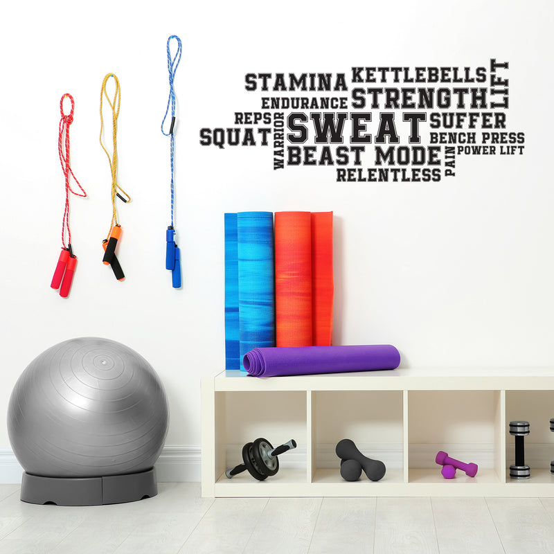 Vinyl Wall Art Decal - Gym Words - Word Collage Trendy Motivational Quote Sticker For Home Gym Sport Exercise Room Fitness Workout Training Center Crossfit Decor 3