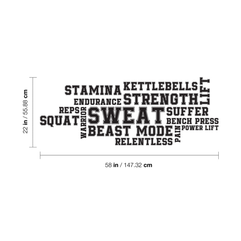 Vinyl Wall Art Decal - Gym Words - Word Collage Trendy Motivational Quote Sticker For Home Gym Sport Exercise Room Fitness Workout Training Center Crossfit Decor 4