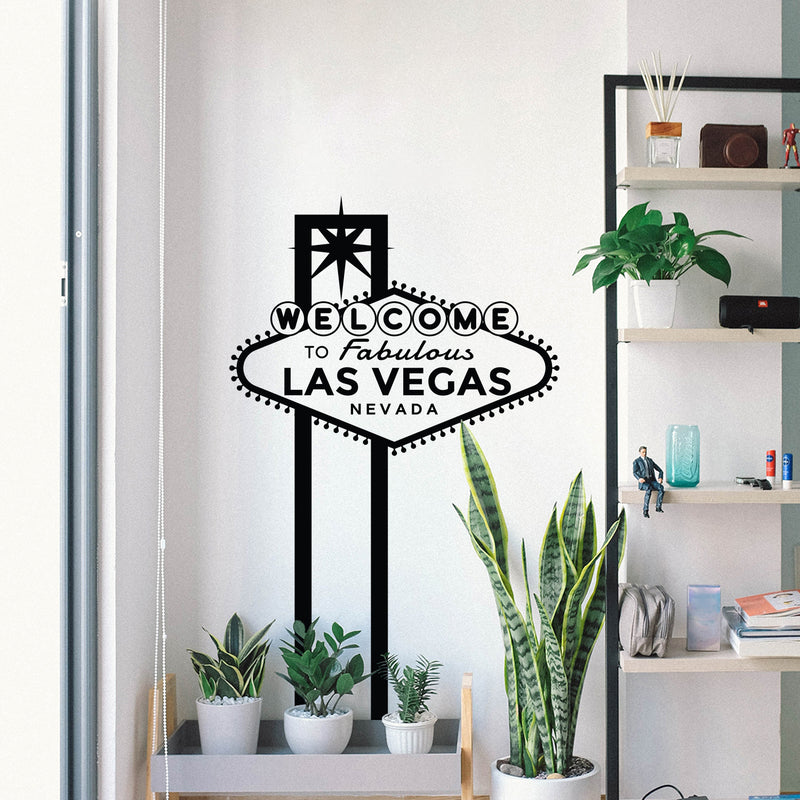 Vinyl Wall Art Decal - Welcome To Las Vegas Sign - Trendy Minimal City Signs Adhesive Quote Sticker For Casino Theme Party Home Bedroom Closet Living Room Store Decor 2