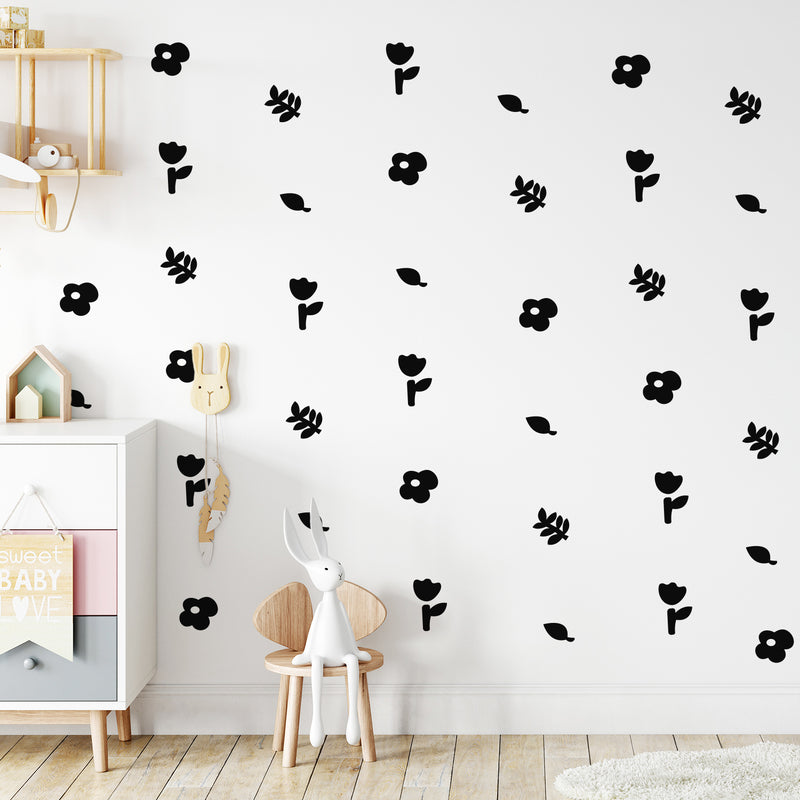 Set Of 48 Vinyl Wall Art Decal - Flower Pattern - From Each - Cute Adhesive Sticker Plants Design For Girls Bedroom Kids Room Playroom Home School Classroom Nursery Decor 3