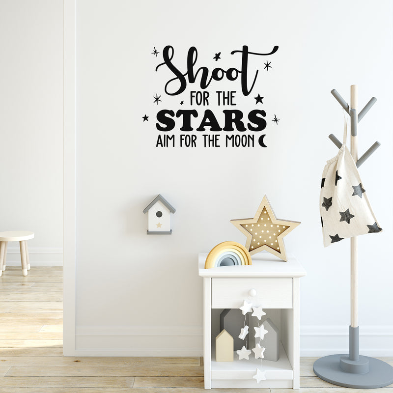 Vinyl Wall Art Decal - Shoot For The Stars Aim For The Moon - Modern Inspirational Quote Sticker For Home Bedroom Kids Room Playroom School Kindergarten Work Office Decor 2