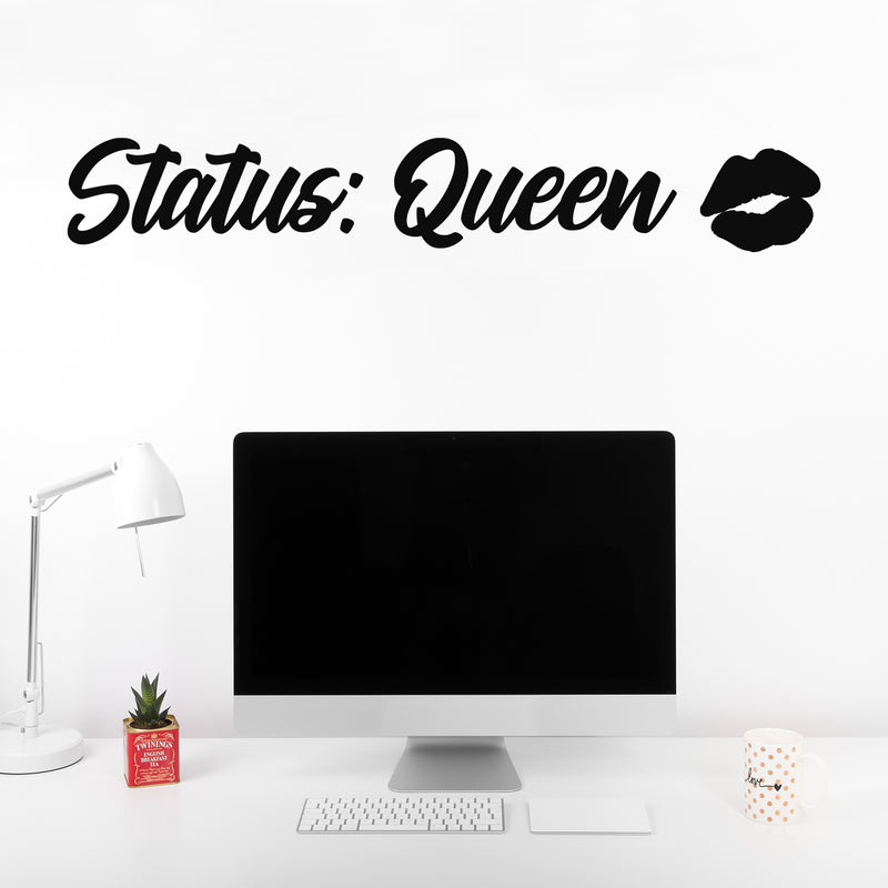 Vinyl Wall Art Decal - Status Queen - 5" x 35" - Kiss Icon Trendy Inspirational Woman Quote Sticker For Women Home Office Bedroom Living Room Makeup Mirror Decor 2