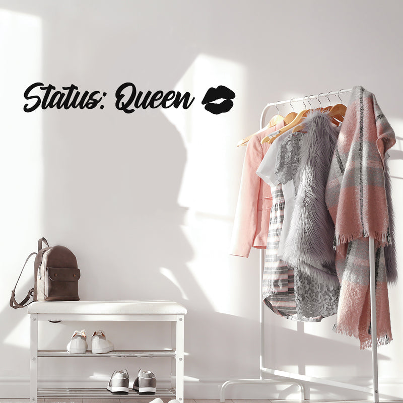 Vinyl Wall Art Decal - Status Queen - Kiss Icon Trendy Inspirational Woman Quote Sticker For Women Home Office Bedroom Living Room Makeup Mirror Decor 3