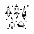 Set Of 5 Vinyl Wall Art Decal - Space Ships - 24" x 17" (From 1Each) - Modern Fun Cute Minimalist Design Stickers For Kids Room Bedroom Playroom Daycare Nursery Classroom Decor 1