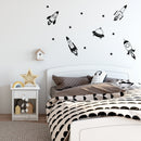 Set Of 5 Vinyl Wall Art Decal - Space Ships - 24" x 17" (From 14" x 7" Each) - Modern Fun Cute Minimalist Design Stickers For Kids Room Bedroom Playroom Daycare Nursery Classroom Decor 3