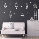 Set Of 5 Vinyl Wall Art Decal - Space Ships - 24" x 17" (From 14" x 7" Each) - Modern Fun Cute Minimalist Design Stickers For Kids Room Bedroom Playroom Daycare Nursery Classroom Decor 2