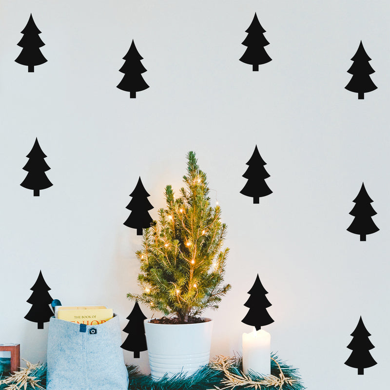 Set Of 30 Vinyl Wall Art Decal - Christmas Trees Pattern - Holiday Season Trendy Seasonal Quote Sticker For Family Home School Living Room Work Office Store Window Door Decor 2