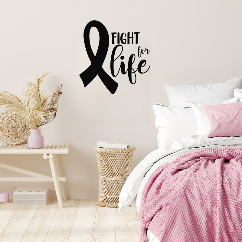 Vinyl Wall Art Decal - Fight For Life - 23" x 22" - Inspirational Breast Cancer Awareness Month Quote Sticker For Medical Institution Office Coffee Shop Bathroom School Healthcare Center Decor 2