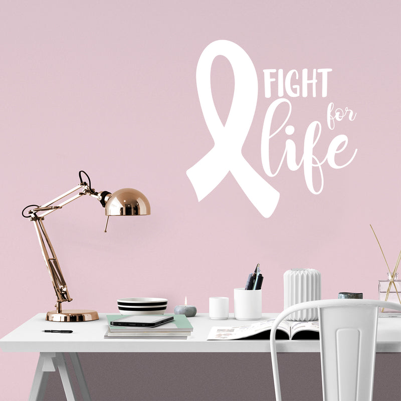 Vinyl Wall Art Decal - Fight For Life - 23" x 22" - Inspirational Breast Cancer Awareness Month Quote Sticker For Medical Institution Office Coffee Shop Bathroom School Healthcare Center Decor 3