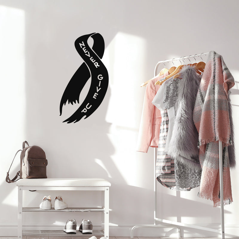 Vinyl Wall Art Decal - Never Give Up - Cute Motivational Breast Cancer Awareness Month Ribbon Design Quote Sticker For Medical Healthcare Center Office Coffee Shop Bedroom Decor 2
