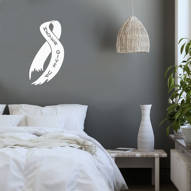 Vinyl Wall Art Decal - Never Give Up - 30" x 17" - Cute Motivational Breast Cancer Awareness Month Ribbon Design Quote Sticker For Medical Healthcare Center Office Coffee Shop Bedroom Decor 2