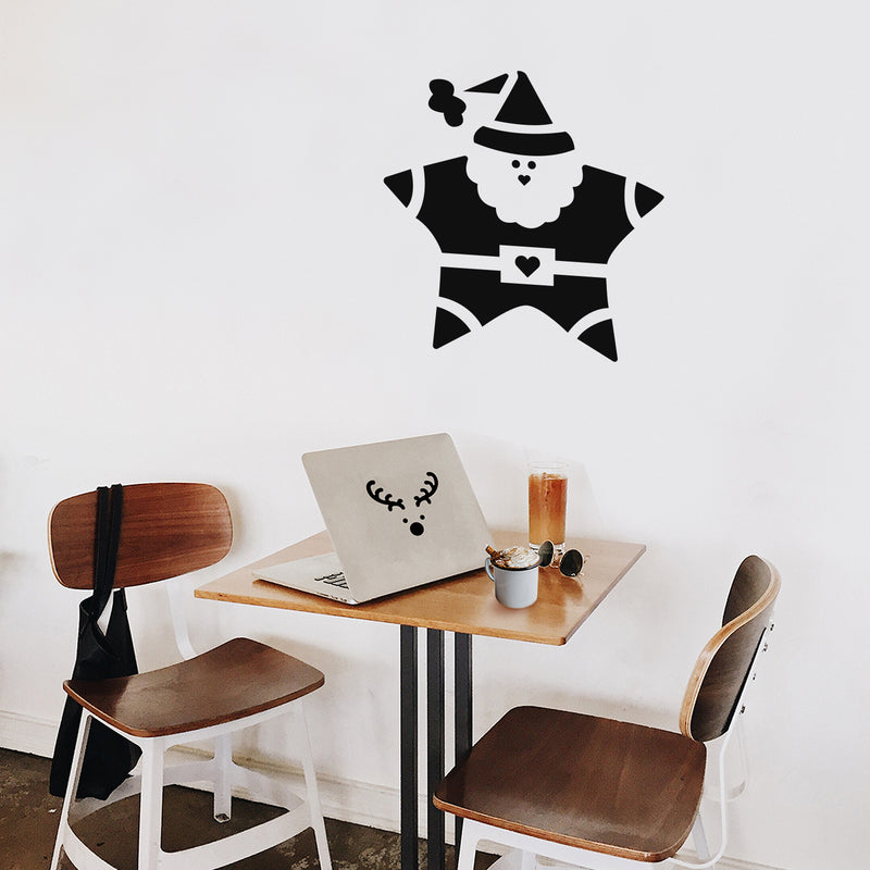 Vinyl Wall Art Decal - Santa Star - Modern Cute Fun Christmas Holiday Season Santa Shape Design Sticker For Entry Way Door Windows Office Business Storefront School Coffee Shop Decor 3