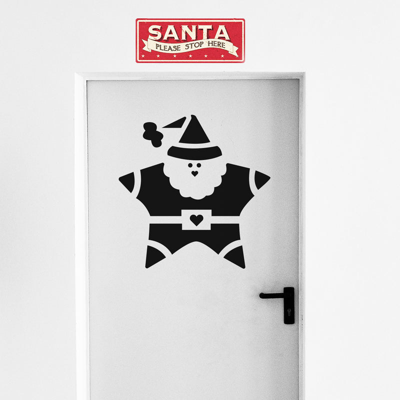 Vinyl Wall Art Decal - Santa Star - Modern Cute Fun Christmas Holiday Season Santa Shape Design Sticker For Entry Way Door Windows Office Business Storefront School Coffee Shop Decor 2