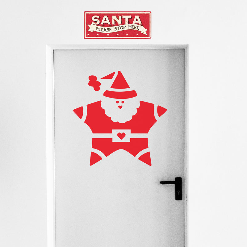 Vinyl Wall Art Decal - Santa Star - 25" x 25" - Modern Cute Fun Christmas Holyday Season Santa Shape Design Sticker For Entry Way Door Windows Office Business Storefront School Coffee Shop Decor 2