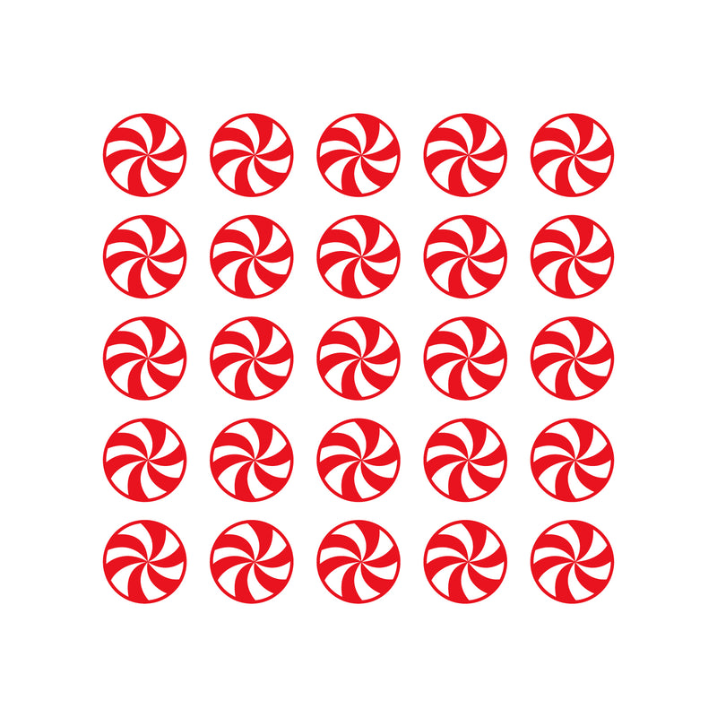 Set of 25 Vinyl Wall Art Decal - Peppermint Candies - From 5" x 5" Each - Trendy Fun Holyday Season Candy Design Sticker For Kids Room Playroom Living Room Storefront School Coffee Shop Decor 1