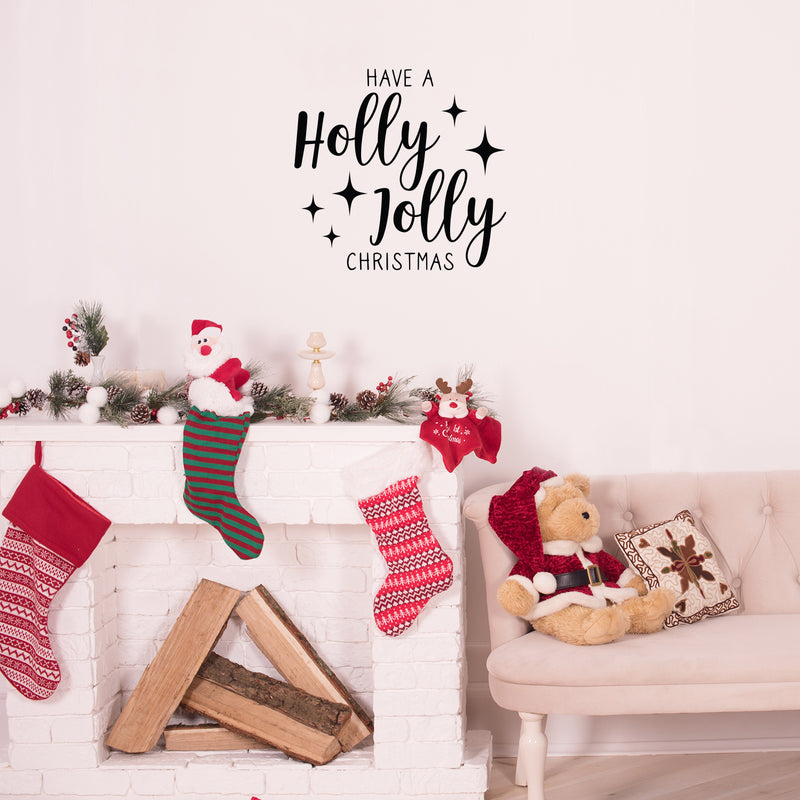 Vinyl Wall Art Decal - Have A Holly Jolly Christmas - 21" x 22" - Holiday Season Trendy Seasonal Quote Sticker For Home School Living Room Work Office Classroom Door Store Window Decor 3