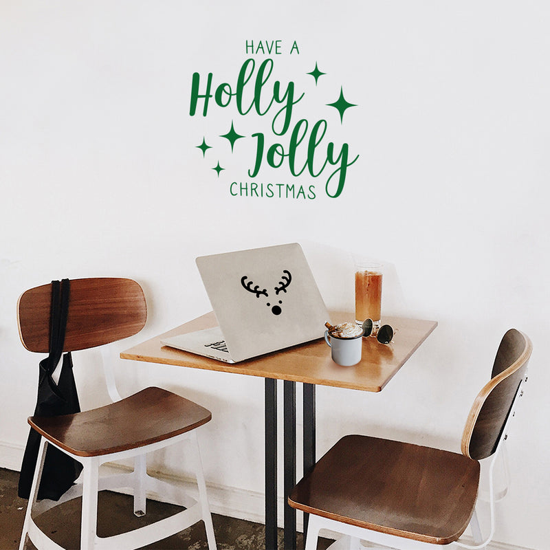 Vinyl Wall Art Decal - Have A Holly Jolly Christmas - 21" x 22" - Holiday Season Trendy Seasonal Quote Sticker For Home School Living Room Work Office Classroom Door Store Window Decor 3