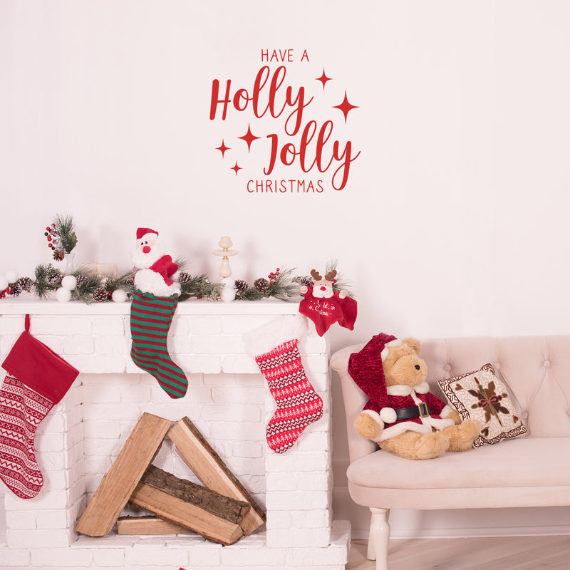 Vinyl Wall Art Decal - Have A Holly Jolly Christmas - 21" x 22" - Holiday Season Trendy Seasonal Quote Sticker For Home School Living Room Work Office Classroom Door Store Window Decor 3