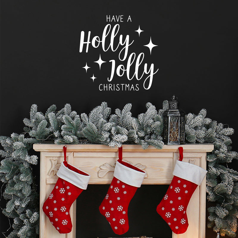 Vinyl Wall Art Decal - Have A Holly Jolly Christmas - 21" x 22" - Holiday Season Trendy Seasonal Quote Sticker For Home School Living Room Work Office Classroom Door Store Window Decor 2