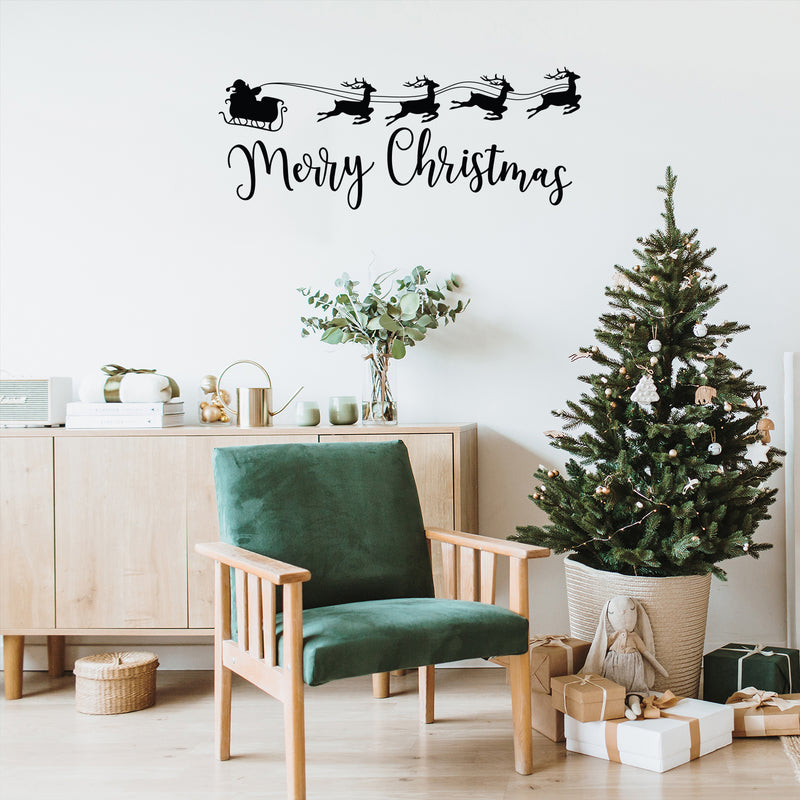 Vinyl Wall Art Decal - Sleigh Merry Christmas - 17" x 42.5" - Reindeer Holiday Season Trendy Seasonal Quote Sticker For Home School Living Room Work Office Classroom Store Window Decor 2