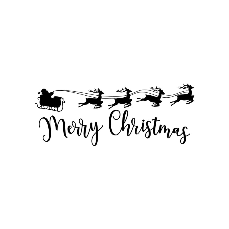 Vinyl Wall Art Decal - Sleigh Merry Christmas - 17" x 42.5" - Reindeer Holiday Season Trendy Seasonal Quote Sticker For Home School Living Room Work Office Classroom Store Window Decor 1