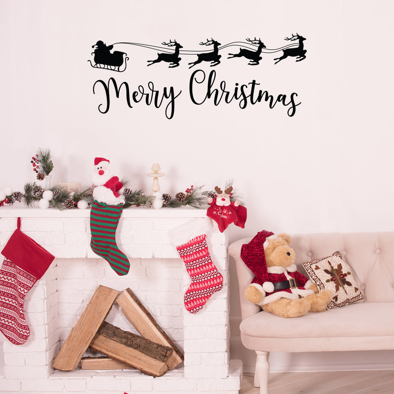 Vinyl Wall Art Decal - Sleigh Merry Christmas - 17" x 42.5" - Reindeer Holiday Season Trendy Seasonal Quote Sticker For Home School Living Room Work Office Classroom Store Window Decor 3