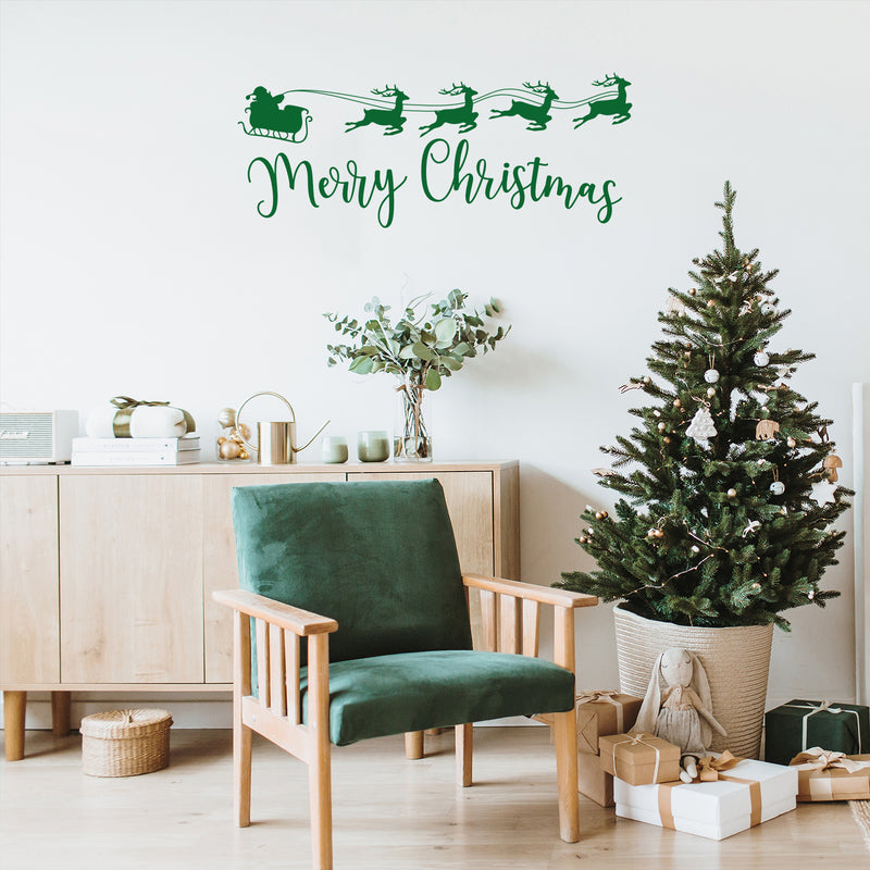 Vinyl Wall Art Decal - Sleigh Merry Christmas - 17" x 42.5" - Reindeer Holiday Season Trendy Seasonal Quote Sticker For Home School Living Room Work Office Classroom Store Window Decor 2