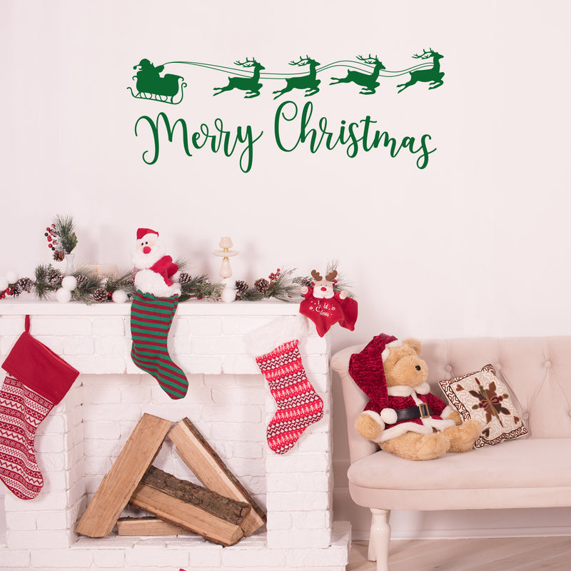 Vinyl Wall Art Decal - Sleigh Merry Christmas - 17" x 42.5" - Reindeer Holiday Season Trendy Seasonal Quote Sticker For Home School Living Room Work Office Classroom Store Window Decor 3
