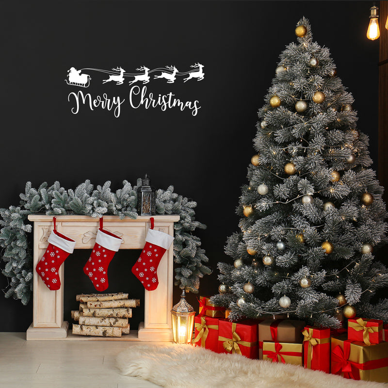 Vinyl Wall Art Decal - Sleigh Merry Christmas - 17" x 42.5" - Reindeer Holiday Season Trendy Seasonal Quote Sticker For Home School Living Room Work Office Classroom Store Window Decor 2