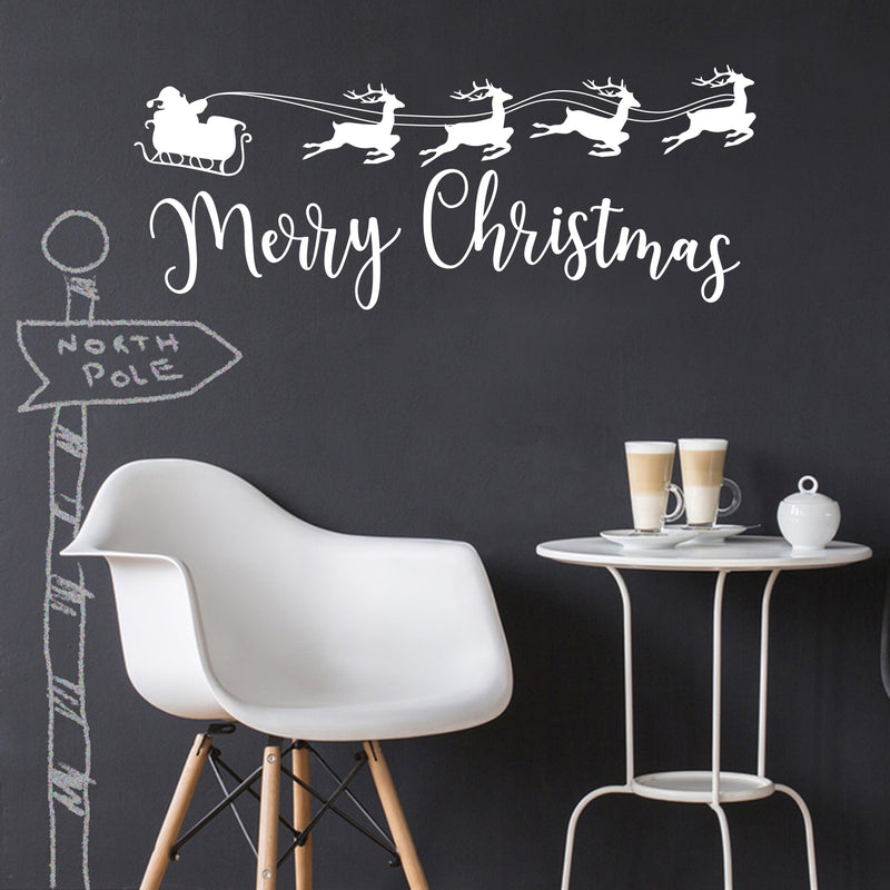 Vinyl Wall Art Decal - Sleigh Merry Christmas - 17" x 42.5" - Reindeer Holiday Season Trendy Seasonal Quote Sticker For Home School Living Room Work Office Classroom Store Window Decor 3