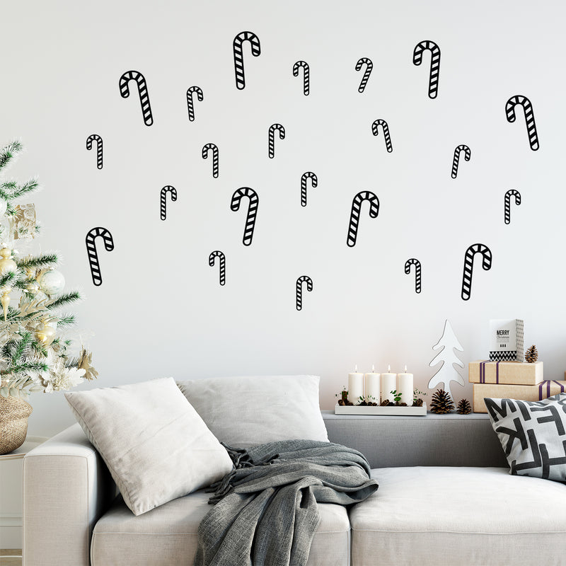 Set Of 22 Vinyl Wall Art Decal - Candy Cane Pattern - From Each - Holiday Season Trendy Seasonal Stickers For Home School Classroom Door Living Room Work Office Store Window Decor 2