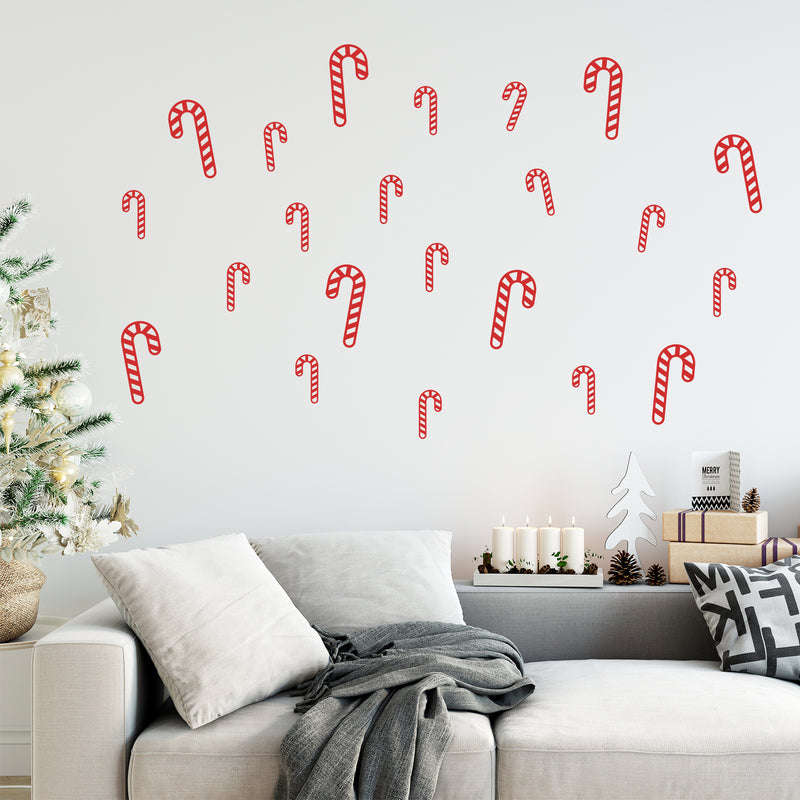 Set Of 22 Vinyl Wall Art Decal - Candy Cane Pattern - From 6" x 2.5" Each - Holiday Season Trendy Seasonal Stickers For Home School Classroom Living Room Work Office Store Window Door Decor 2