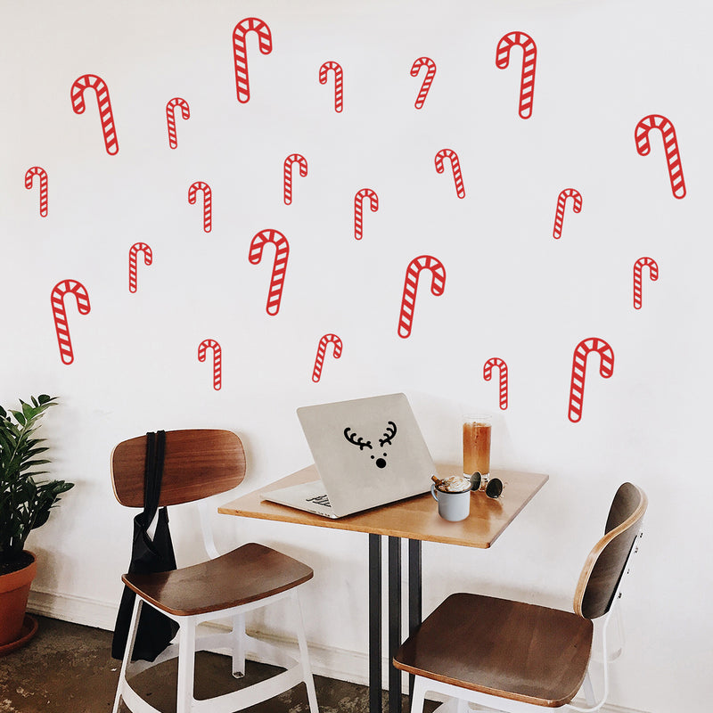 Set Of 22 Vinyl Wall Art Decal - Candy Cane Pattern - From 6" x 2.5" Each - Holiday Season Trendy Seasonal Stickers For Home School Classroom Living Room Work Office Store Window Door Decor 3