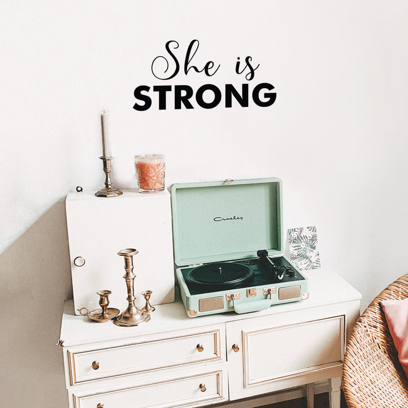 Vinyl Wall Art Decal - She Is Strong - 11" x 22" - Modern Inspirational Positive Cute Girly Quote Sticker For Girls Room Bedroom Closet Playroom Living Room Office Yoga Ballet Feminine Decor 3