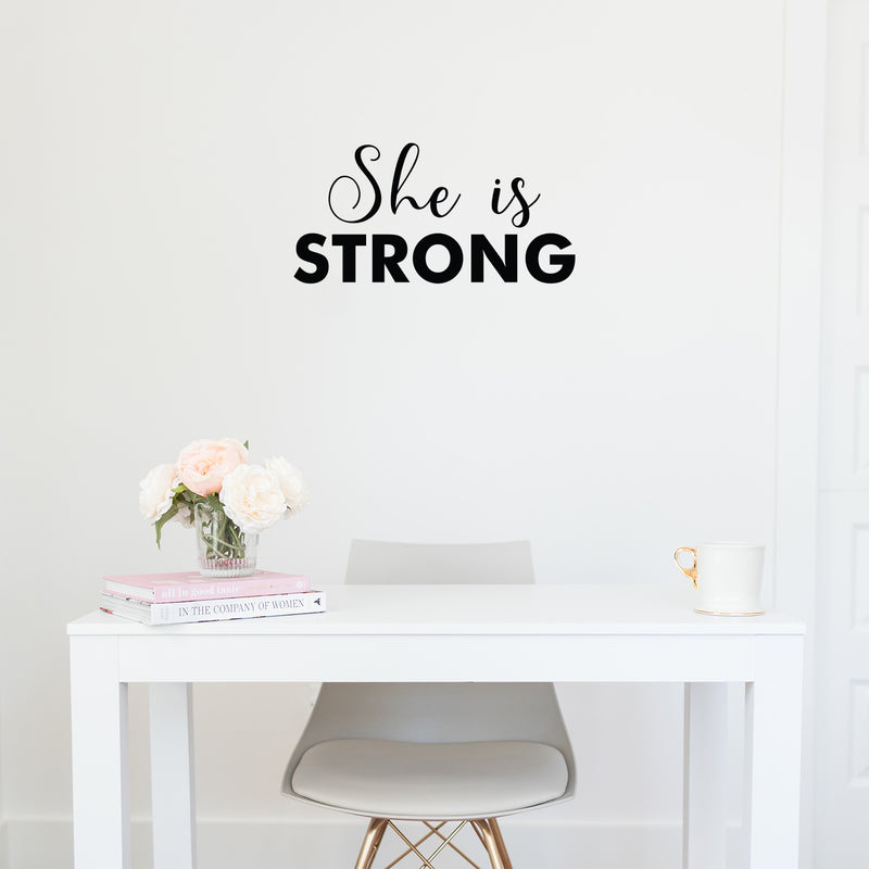 Vinyl Wall Art Decal - She Is Strong - 11" x 22" - Modern Inspirational Positive Cute Girly Quote Sticker For Girls Room Bedroom Closet Playroom Living Room Office Yoga Ballet Feminine Decor 2