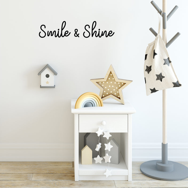 Vinyl Wall Art Decal - Smile & Shine - 4" x 18" - Cute Modern Inspirational Self Esteem Quote Sticker For Bedroom Bathroom Closet Kids Room Playroom Nursery Daycare Baby Room School Decor 2