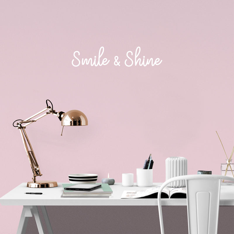 Vinyl Wall Art Decal - Smile & Shine - 4" x 18" - Cute Modern Inspirational Self Esteem Quote Sticker For Bedroom Bathroom Closet Kids Room Playroom Nursery Daycare Baby Room School Decor 2