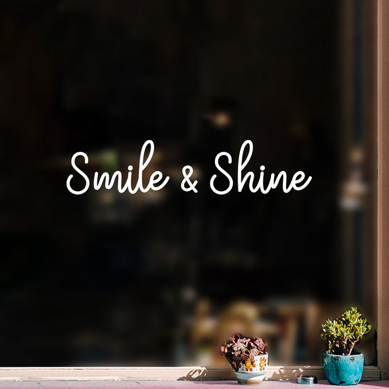 Vinyl Wall Art Decal - Smile & Shine - 4" x 18" - Cute Modern Inspirational Self Esteem Quote Sticker For Bedroom Bathroom Closet Kids Room Playroom Nursery Daycare Baby Room School Decor 3