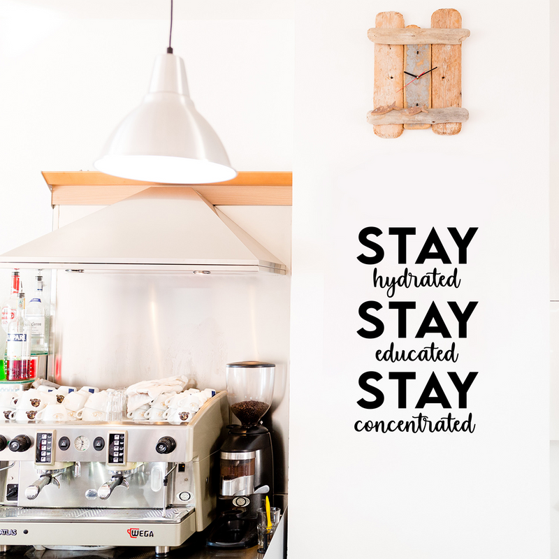 Vinyl Wall Art Decal - Stay Hydrated Stay Educated Stay Concentrated - 20" x 12" - Inspirational Positive Healthy Lifestyle Quote Sticker For Office Business Store Gym Fitness School Decor 2