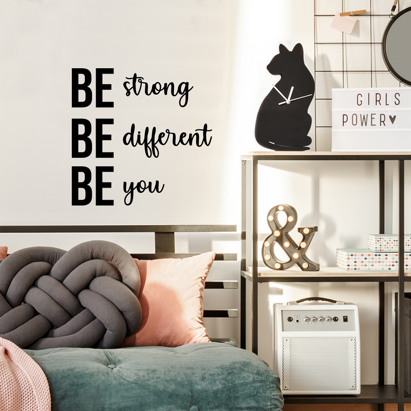 Vinyl Wall Art Decal - Be Strong Be Different Be You - 20" x 20.5" - Trendy Motivational Quote Sticker For Home Gym Bedroom Exercise Room Classroom Work Office Decor 3