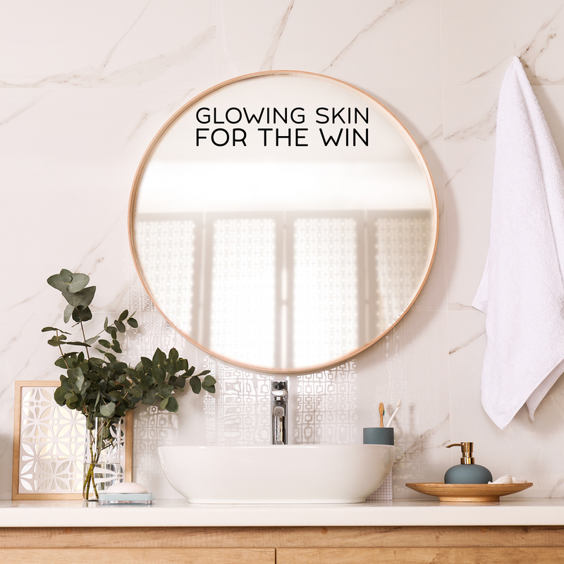 Vinyl Wall Art Decal - Glowing Skin For The Win - 4.5" x 20" - Trendy Cute Skincare Motivational Selfcare Quote Sticker For Bathroom Closet Bedroom Boutique Beauty Salon Office Decor 2