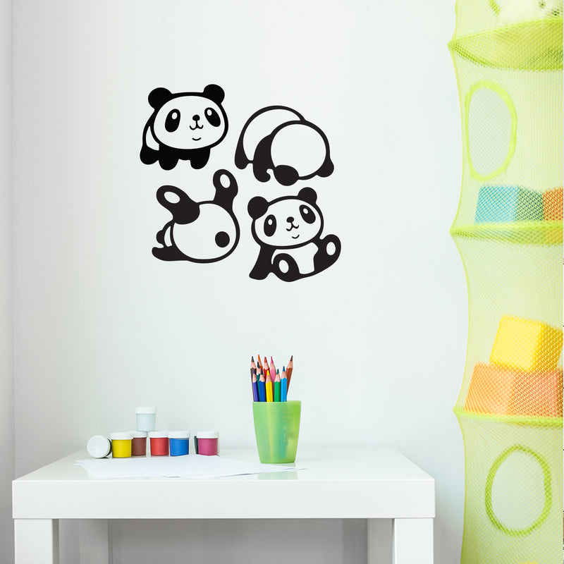 Set Of 4 Vinyl Wall Art Decal - Little Pandas - From 7" x 7" Each - Super Cute Cool Adhesive Sticker Animal Design For Baby Kids Room Nursery Playroom Bedroom Bathroom Classroom Decor 2