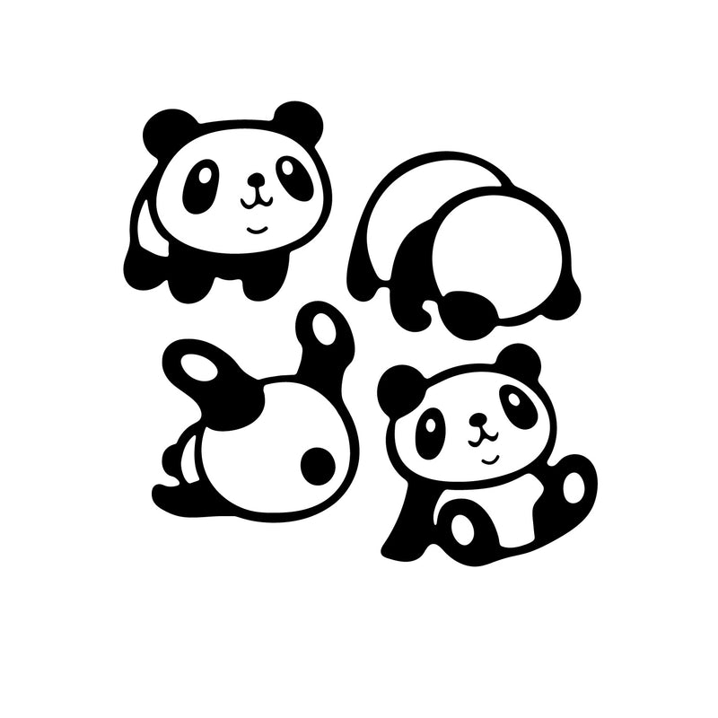 Set Of 4 Vinyl Wall Art Decal - Little Pandas - From 7" x 7" Each - Super Cute Cool Adhesive Sticker Animal Design For Baby Kids Room Nursery Playroom Bedroom Bathroom Classroom Decor 1