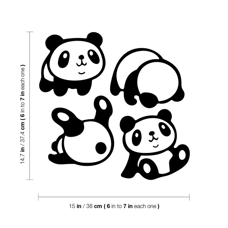 Set Of 4 Vinyl Wall Art Decal - Little Pandas - From 7" x 7" Each - Super Cute Cool Adhesive Sticker Animal Design For Baby Kids Room Nursery Playroom Bedroom Bathroom Classroom Decor 4