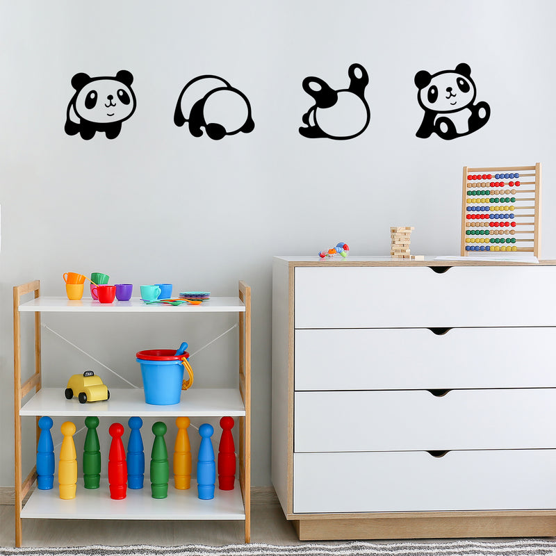 Set Of 4 Vinyl Wall Art Decal - Little Pandas - From 7" x 7" Each - Super Cute Cool Adhesive Sticker Animal Design For Baby Kids Room Nursery Playroom Bedroom Bathroom Classroom Decor 3