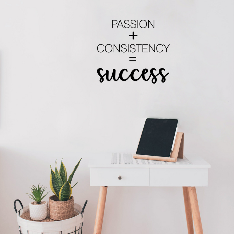 Vinyl Wall Art Decal - Passion + Consistency = Success - 18" x 20.5" - Trendy Positive Good Vibes Quote Sticker For Office Business Store Gym Fitness School Playroom Decor 3