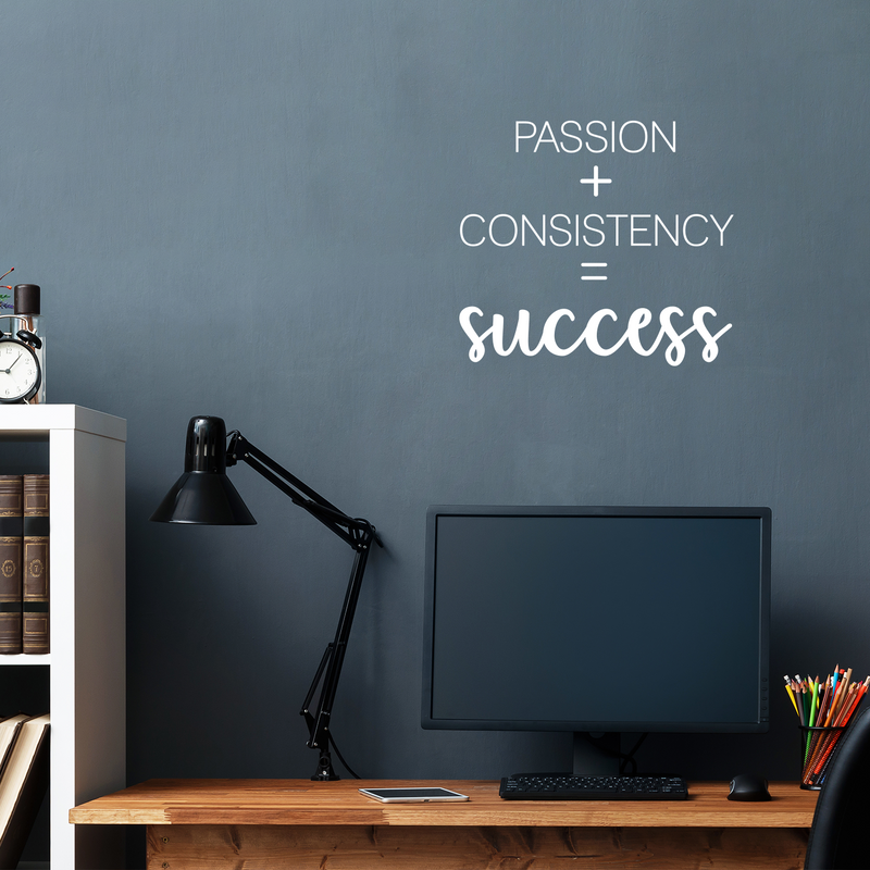 Vinyl Wall Art Decal - Passion + Consistency = Success - 18" x 20.5" - Trendy Positive Good Vibes Quote Sticker For Office Business Store Gym Fitness School Playroom Decor 3