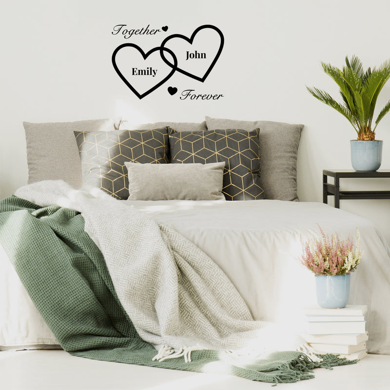 Vinyl Wall Art Decal - Custom Couples Names - Super Cute Together Forever Names Heart Shape Design Sticker For Couples & Family Love Bedroom Closet Bathroom Mirror Living Room Decor 2