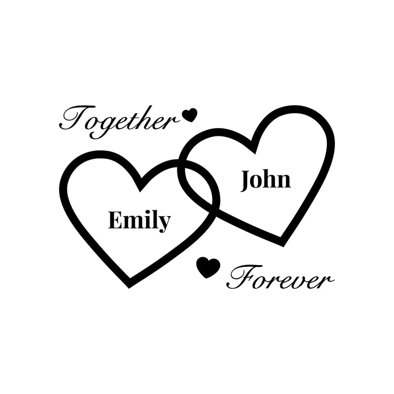 Vinyl Wall Art Decal - Custom Couples Names - Super Cute Together Forever Names Heart Shape Design Sticker For Couples & Family Love Bedroom Closet Bathroom Mirror Living Room Decor 1